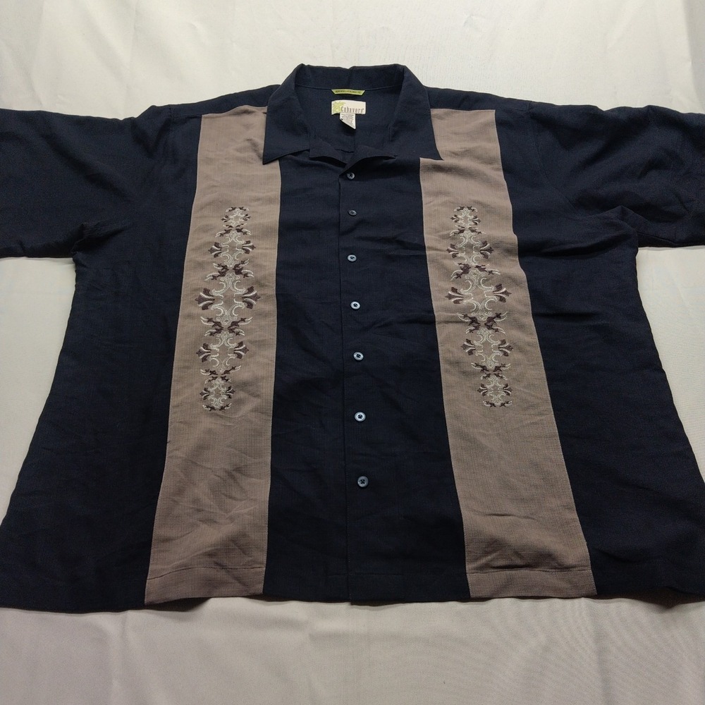 Cubavera Heritage Fit Shirt Mens 3XLT vintage Black/Tan Rayon Button up